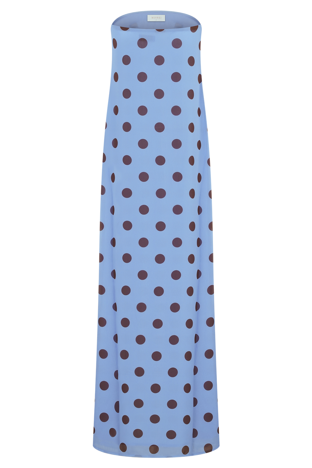 Amaya Strapless Chiffon Maxi Dress - Blue Polka Dot