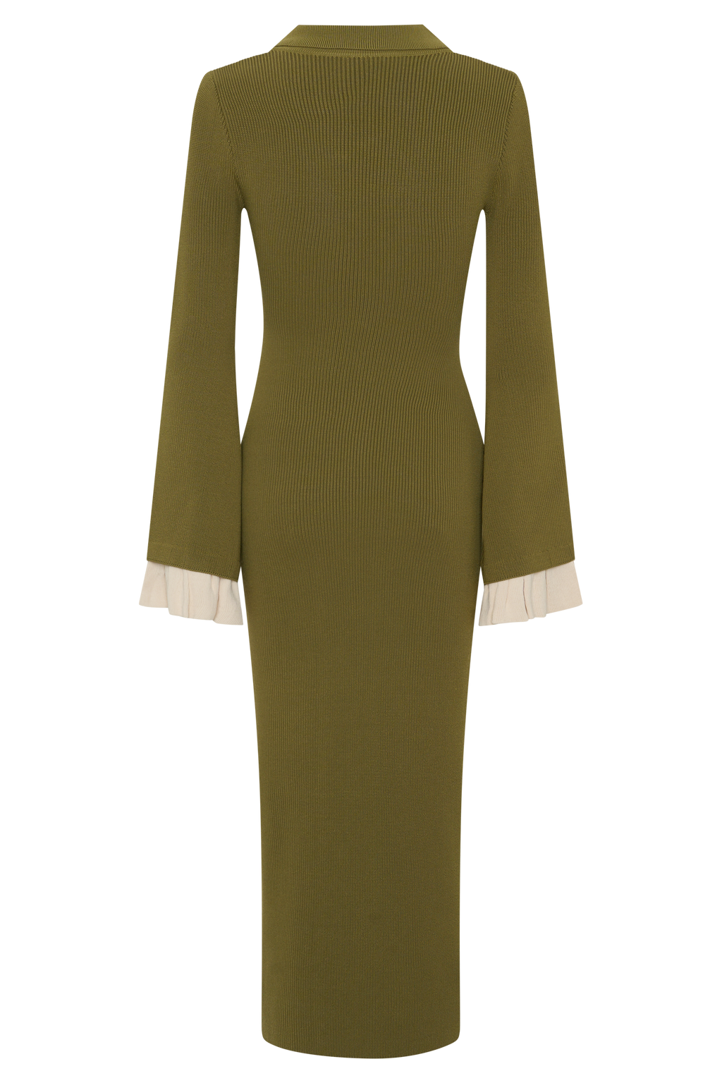 Amirose Ruffle Knit Midi Dress - Olive