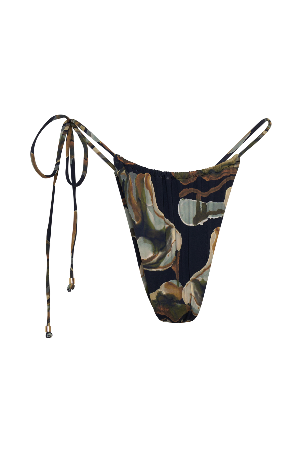 Andie Ruched String Side Bikini Brief - Green Fluid Reverie Print