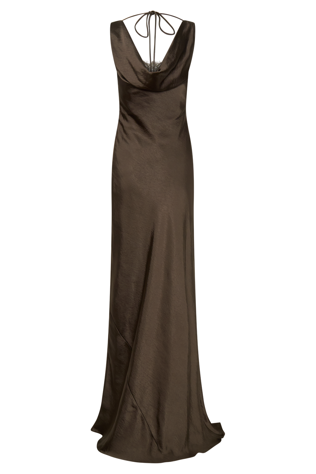 Ashley Cowl Neck Lace And Satin Maxi Dress - Mocha