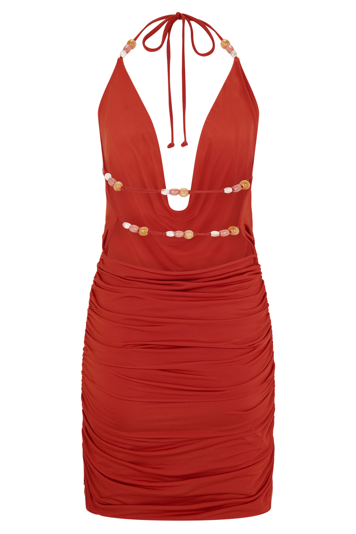 Astraeus Beaded Cowl Mini Dress - Desert Red