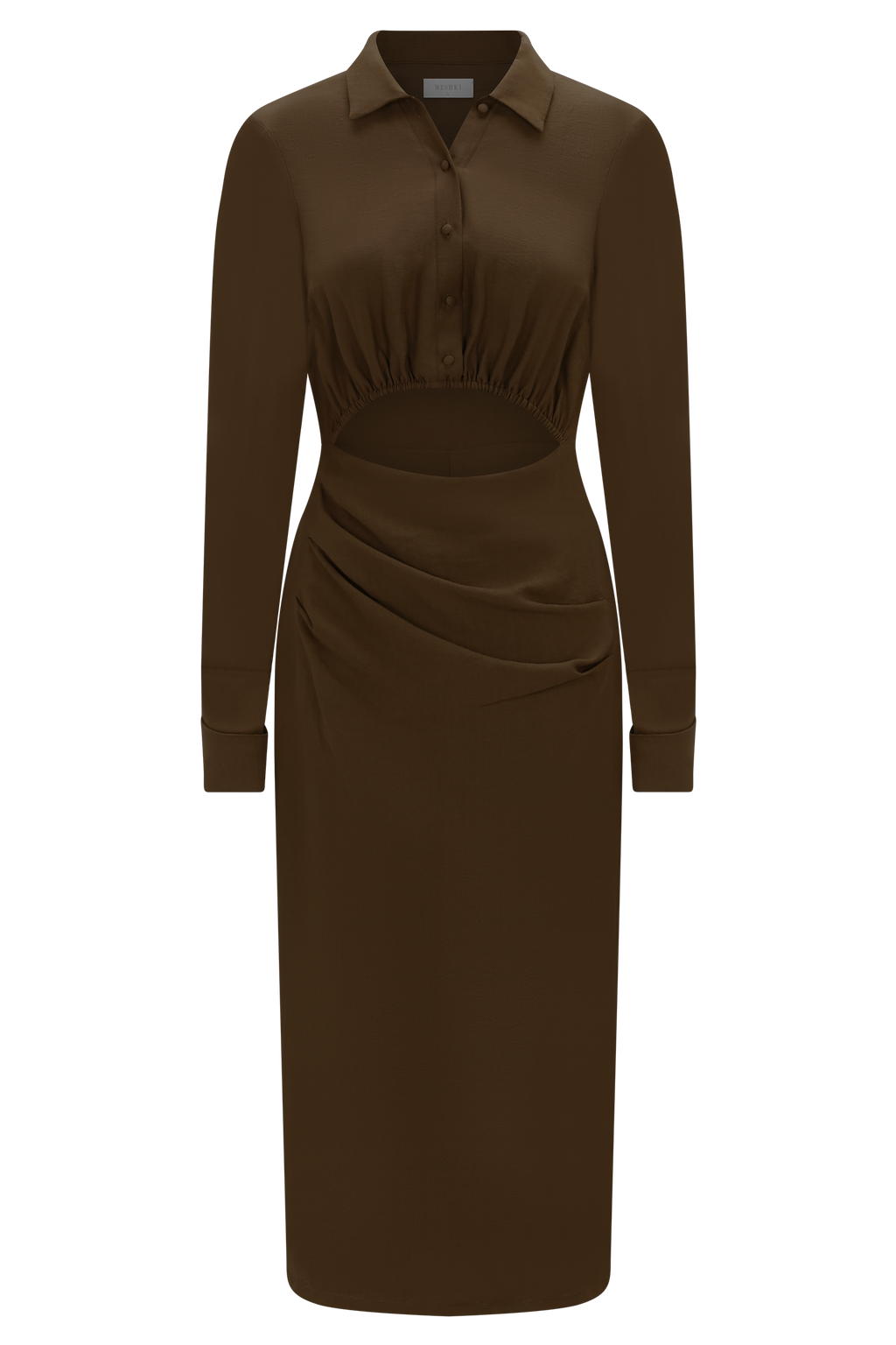 Cecilie Cut Out Shirt Midi Dress - Dark Chocolate