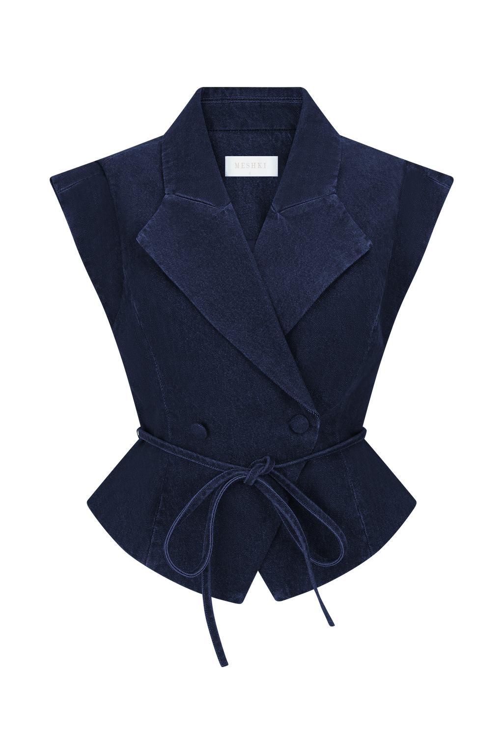 Charley Structured Tie Denim Top - Indigo Blue