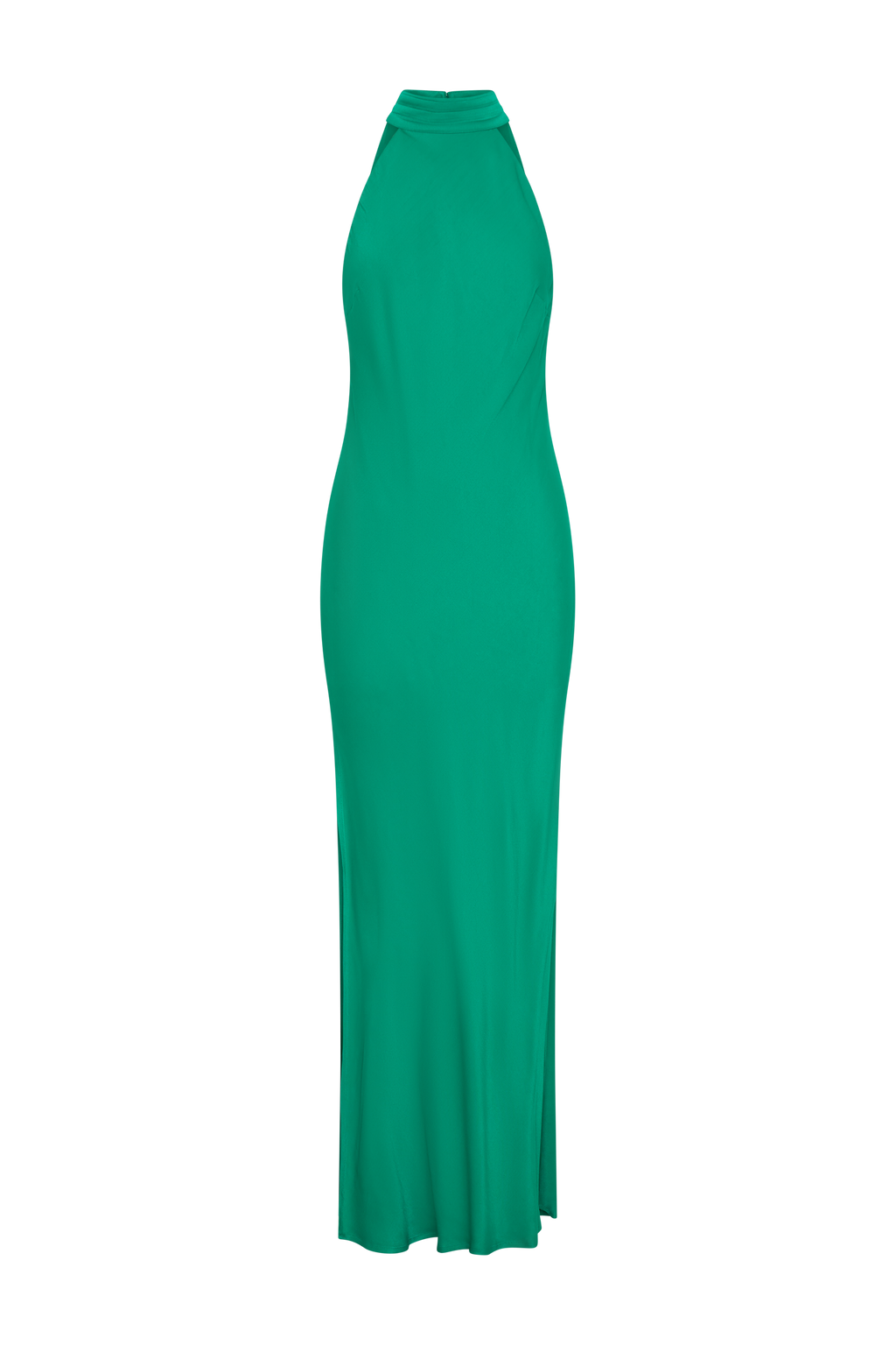 Claire Satin Drape Back Maxi Dress with Split - Green