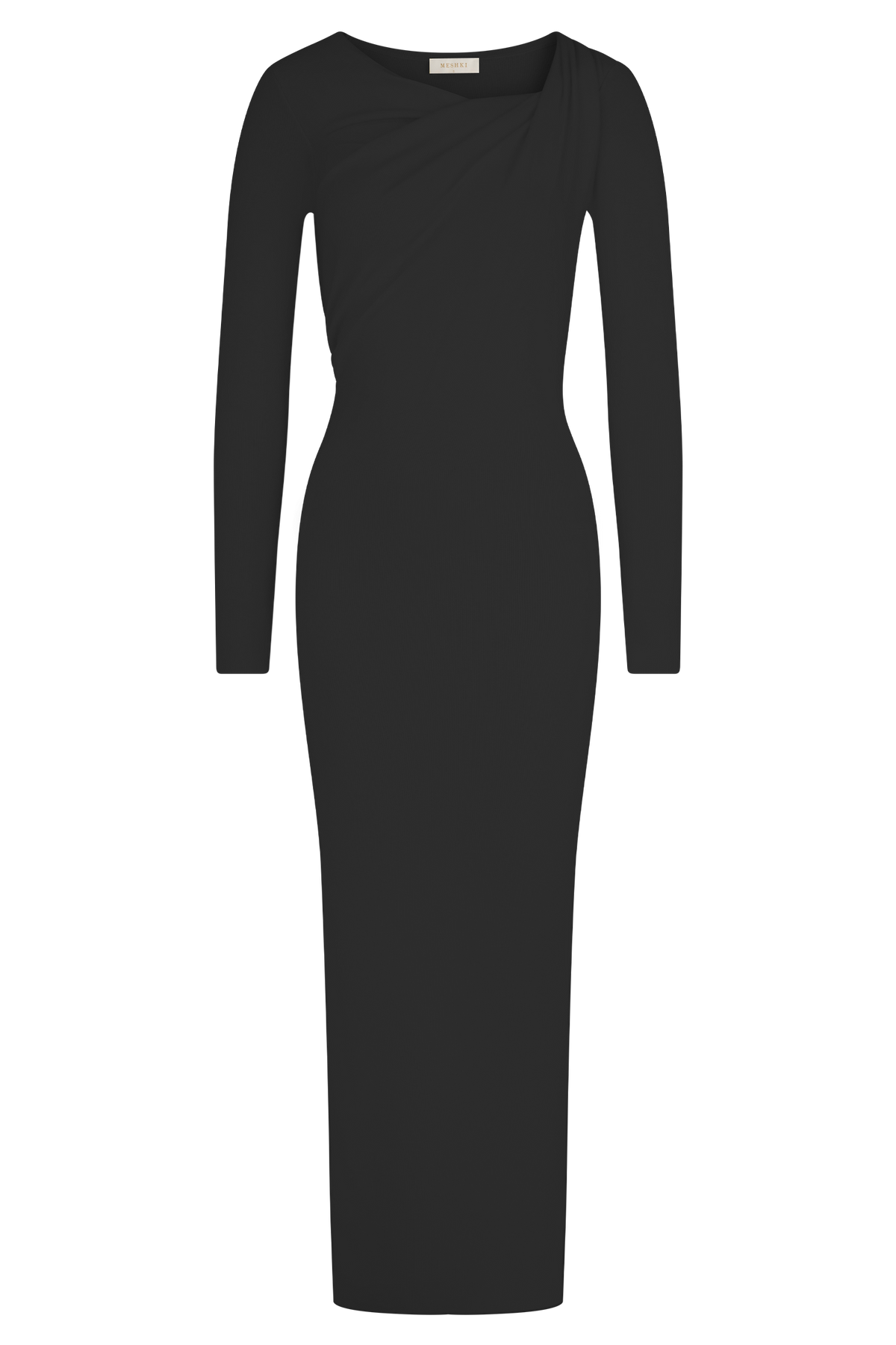 Culver Draped Twist Knit Midi Dress - Black