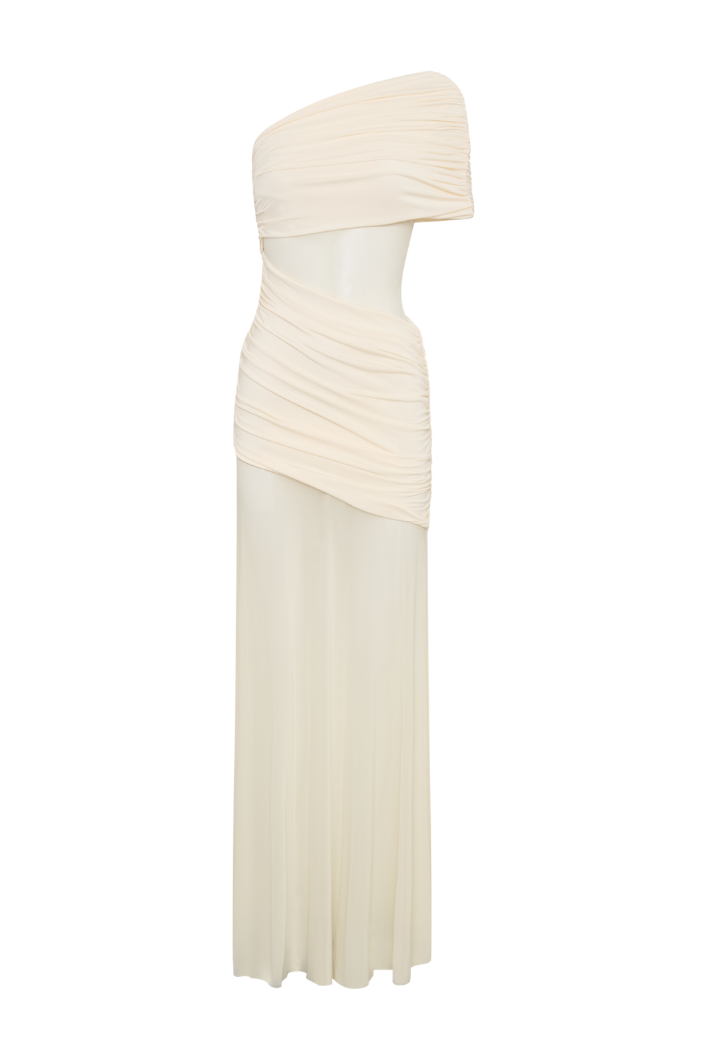 Dallas One Shoulder Mesh Maxi Dress - Ivory