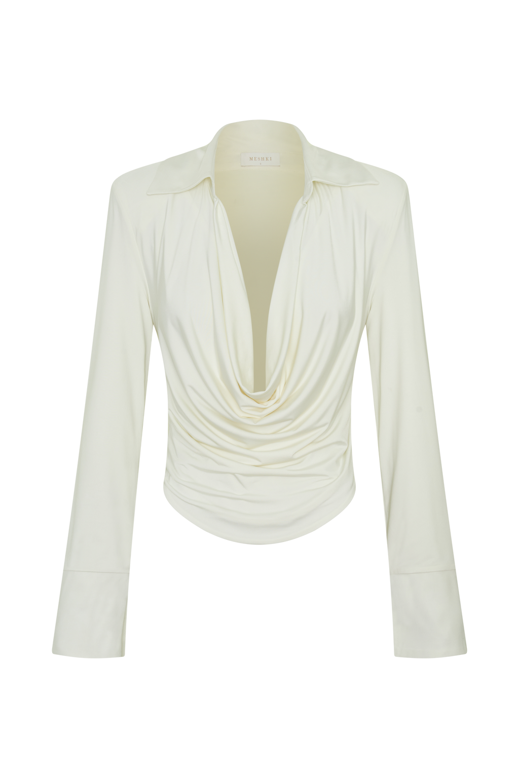 Elmira Long Sleeve Slinky Gather Detail Top - Ivory