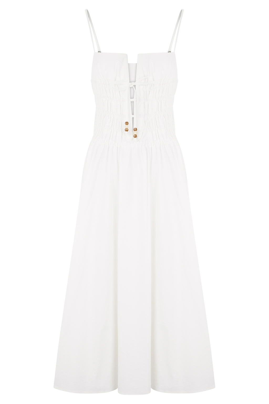 Elias Shirred Cotton Midi Dress - White