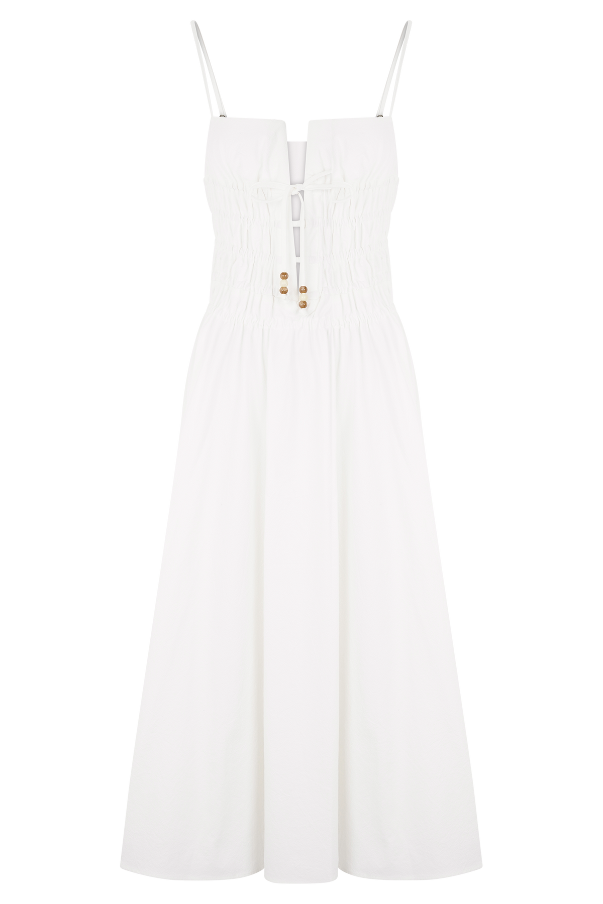 Elias Shirred Cotton Midi Dress - White