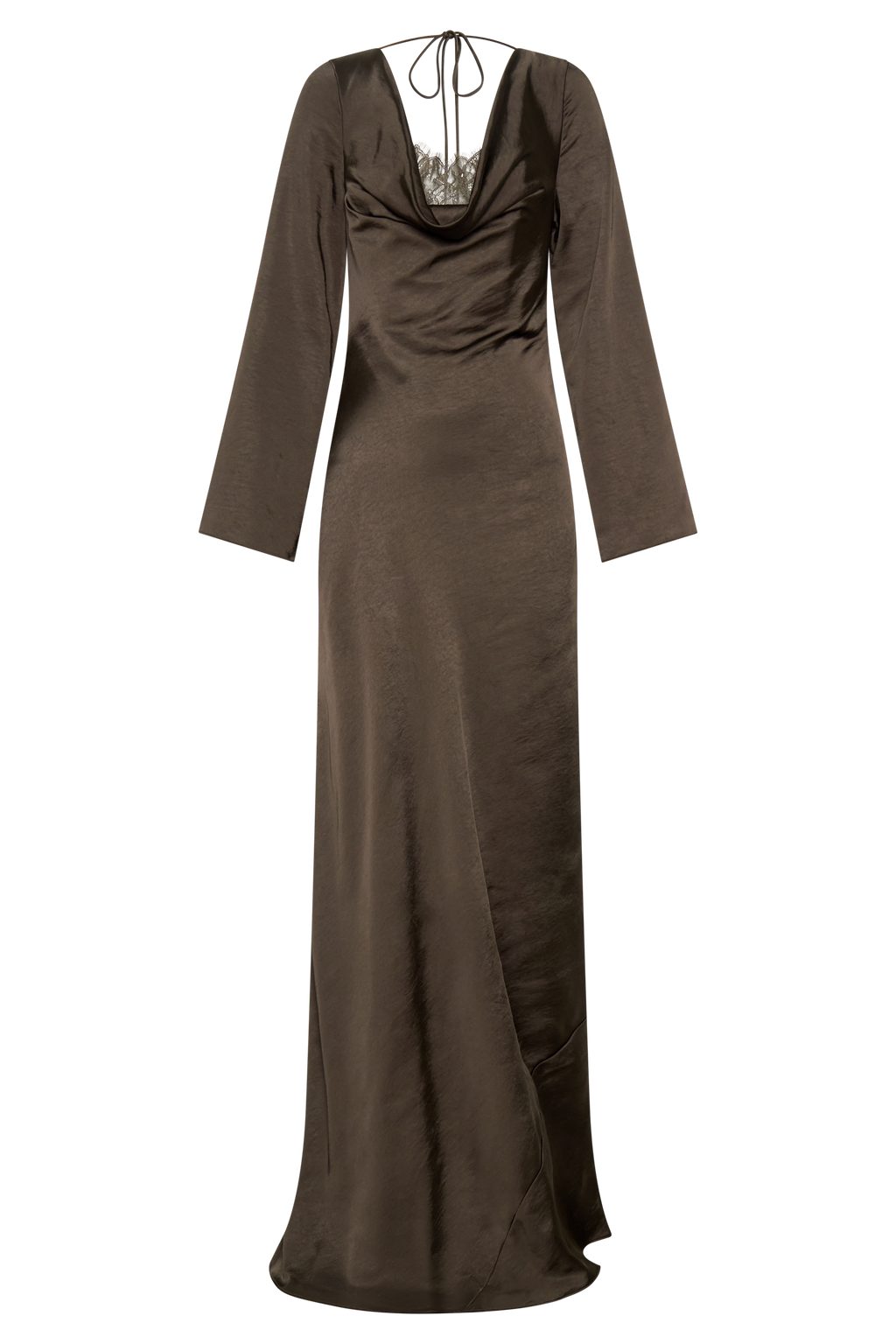 Eliza Long Sleeve Cowl Lace And Satin Maxi Dress - Mocha