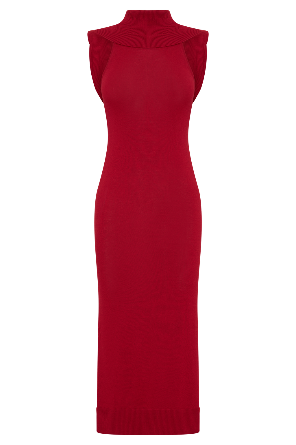 Ellen Ribbed Midi Column Knit Dress - Red