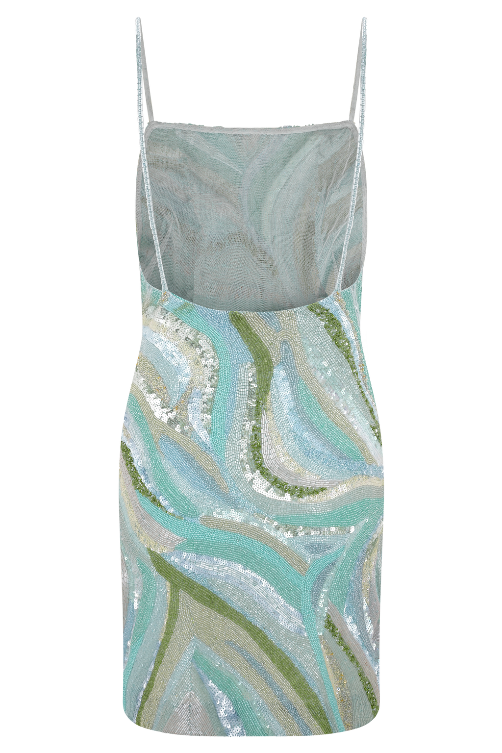 Eloise Hand Beaded Mini Dress - Blue Swirl Print