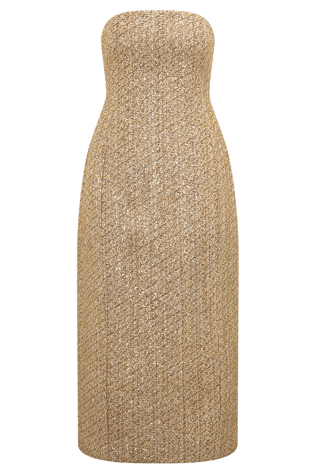 Gala Strapless Tweed Midi Dress - Gold