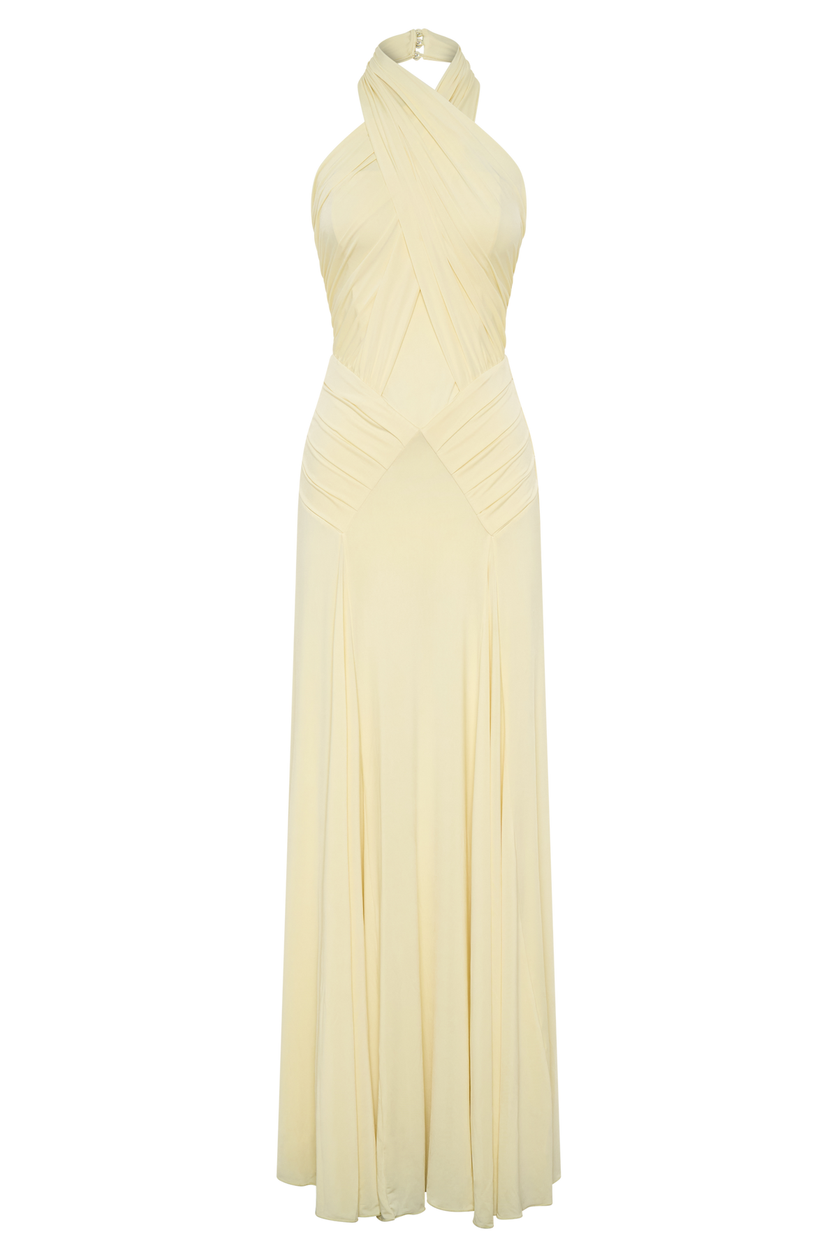 Indira Gathered Slinky Halter Maxi Dress - Lemon