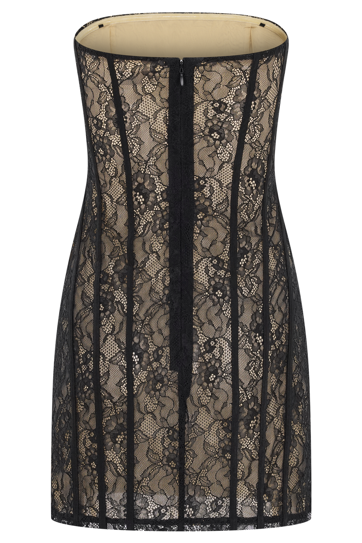 Jeannette Panelled Lace Mini Dress - Black