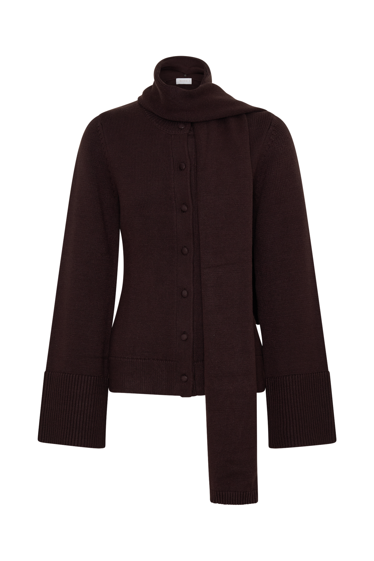 Lara Knit Cardigan With Scarf - Chocolate