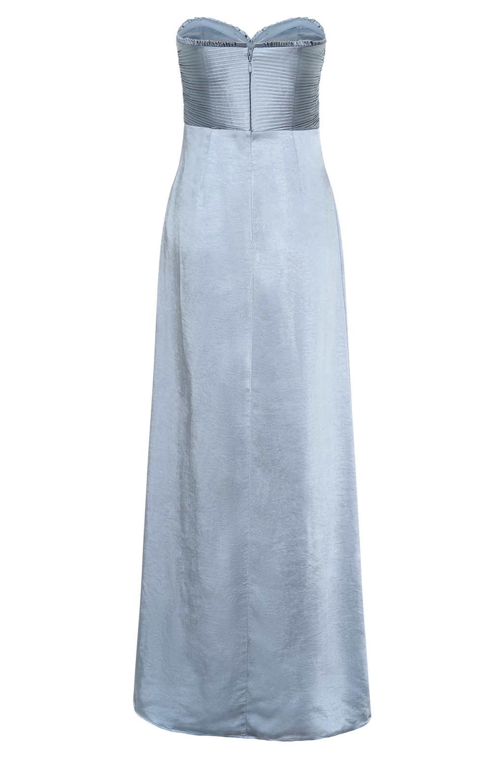 Larissa Satin Maxi Dress With Ruched Petals - Frosted Blue