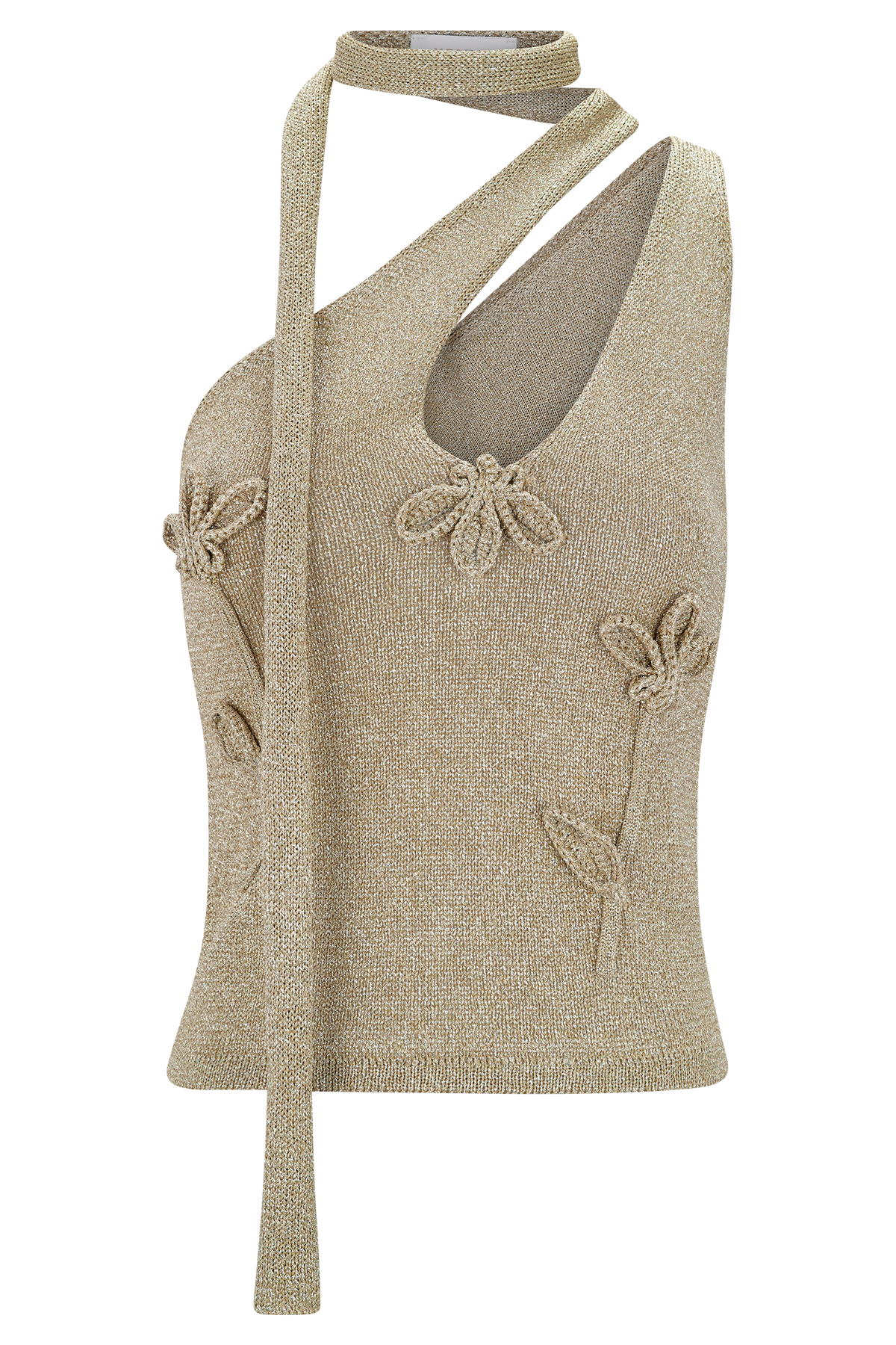 Leone One Shoulder Metallic Knit Top - Gold