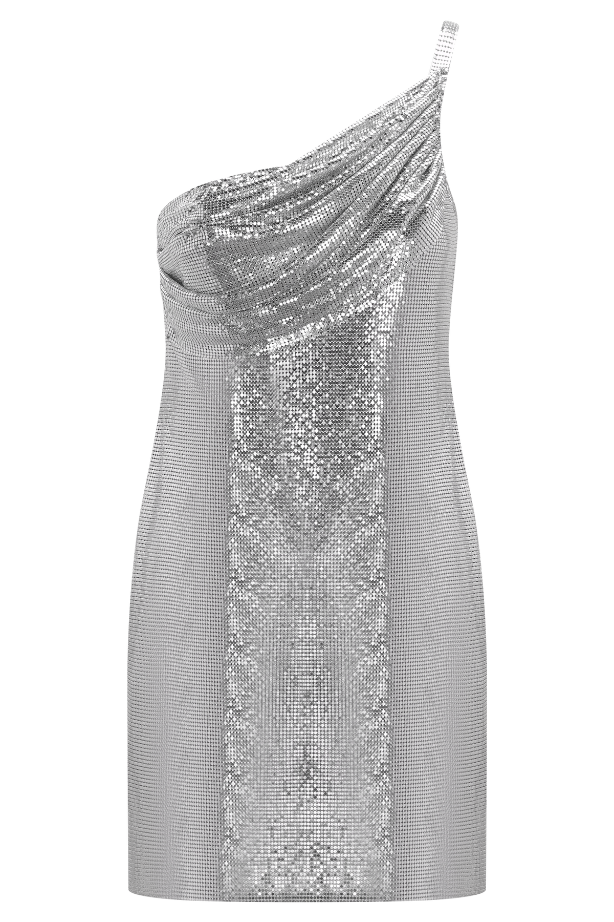 Lyle One Shoulder Glow Mesh Mini Dress - Silver