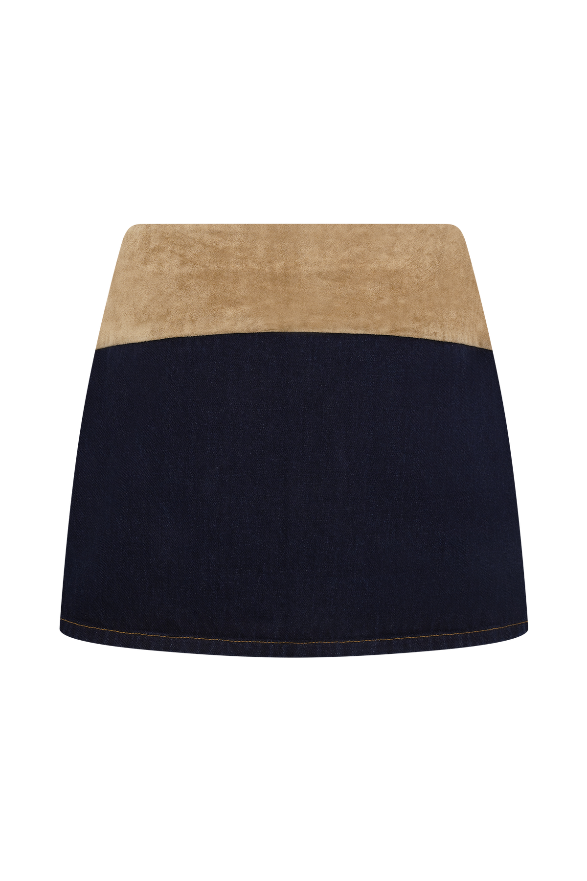 Miranda Faux Suede Belted Denim Mini Skirt - Indigo Blue
