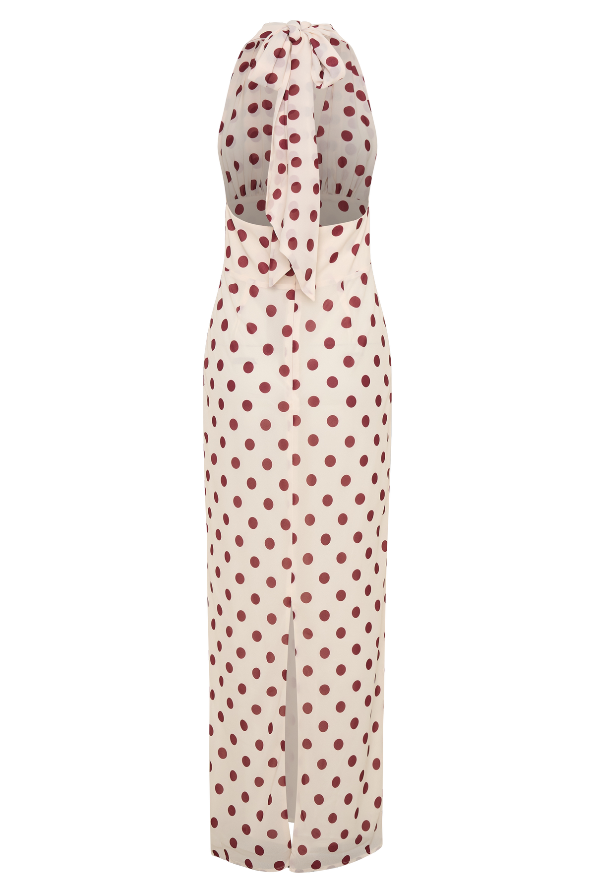 Nadine Halter Chiffon Maxi Dress - Ivory/Merlot Polka Dot
