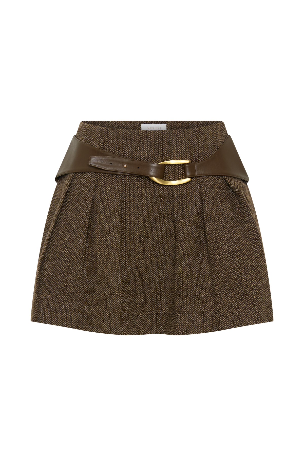 Romy Mini Skirt With Hardware - Herringbone