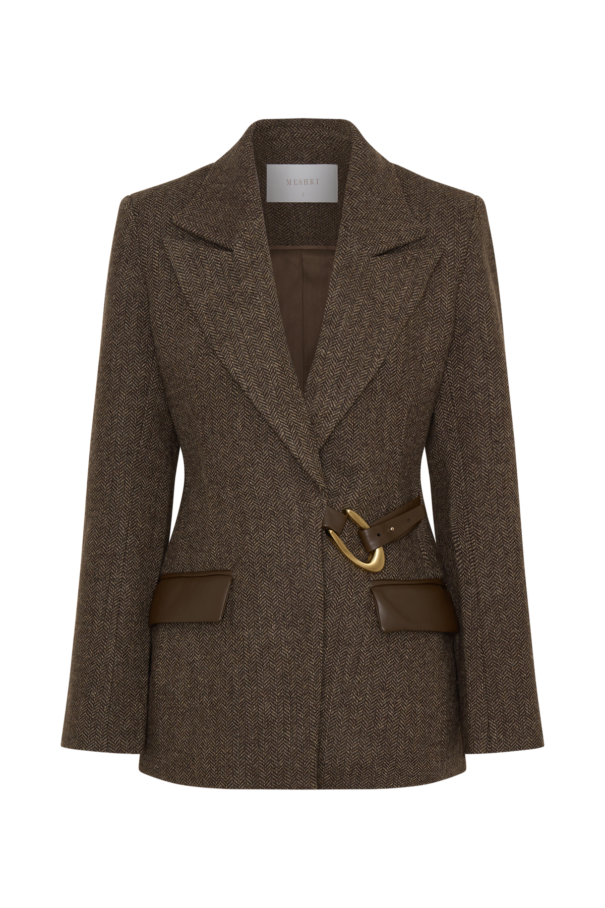 Romy Structured Blazer With Hardware - Herringbone