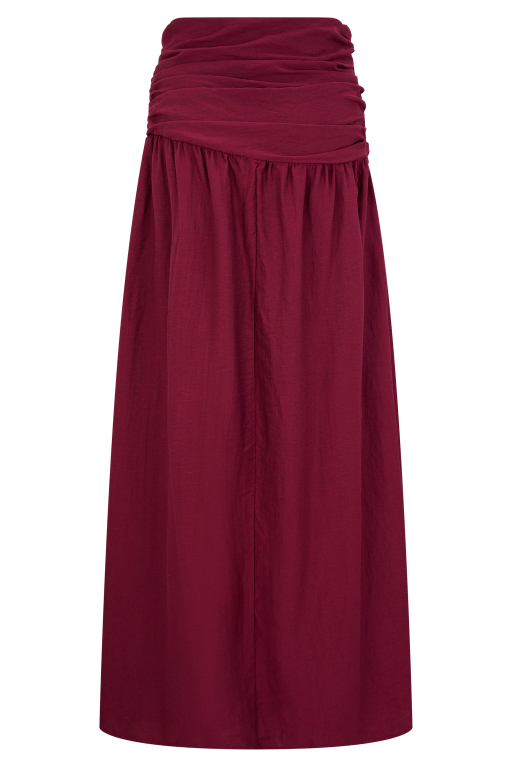 Scottie Gathered Linen Knot Maxi Skirt - Wine