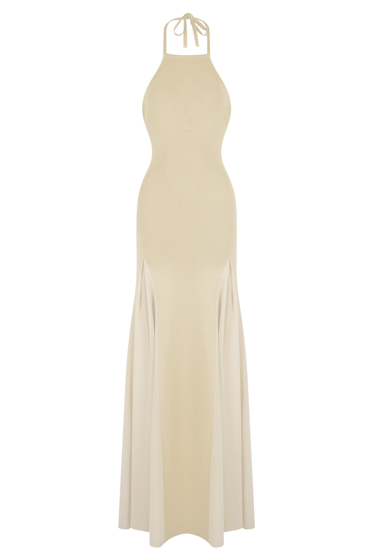 Soleil Knit And Mesh Halter Maxi Dress - Cream