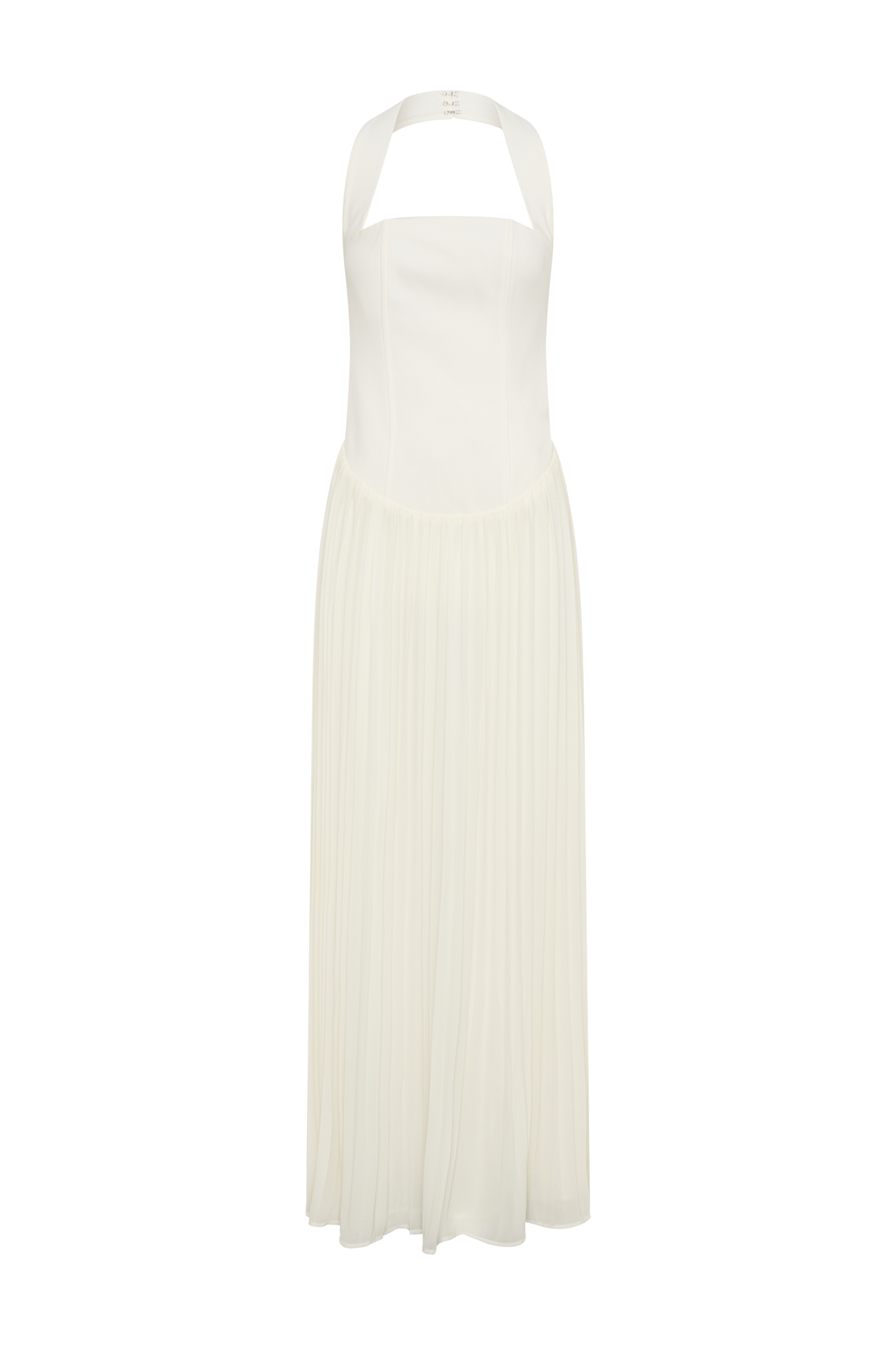 Stacie Pleated Halter Maxi Dress - Ivory