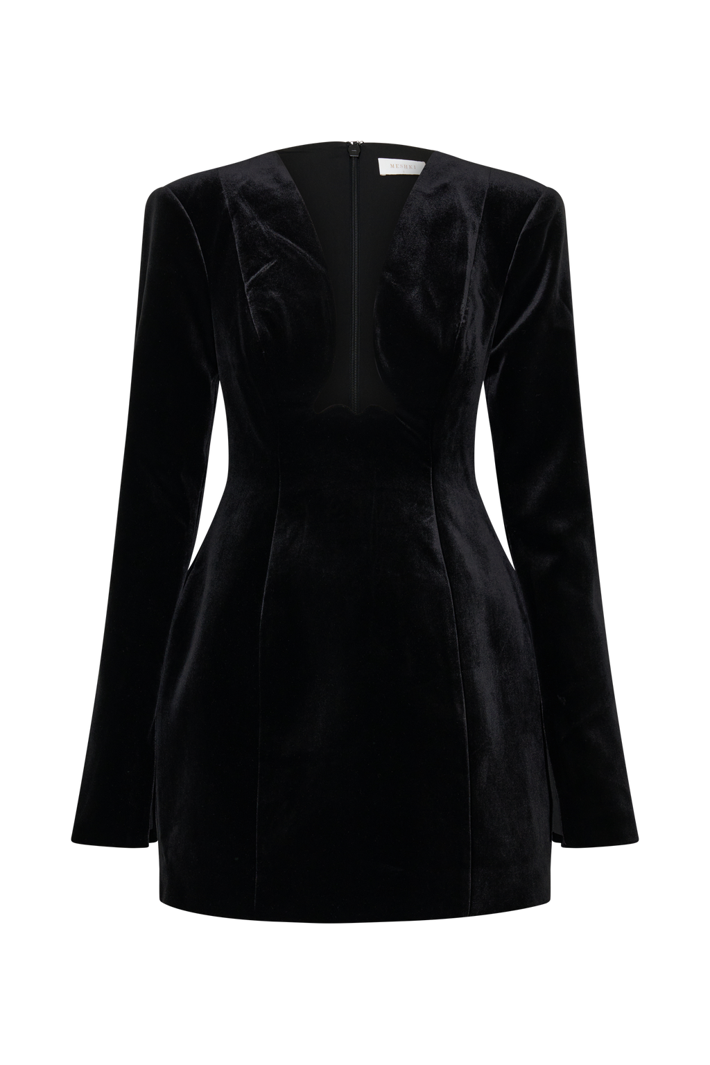 Trinity Abstract Neck Velvet Mini Dress - Black