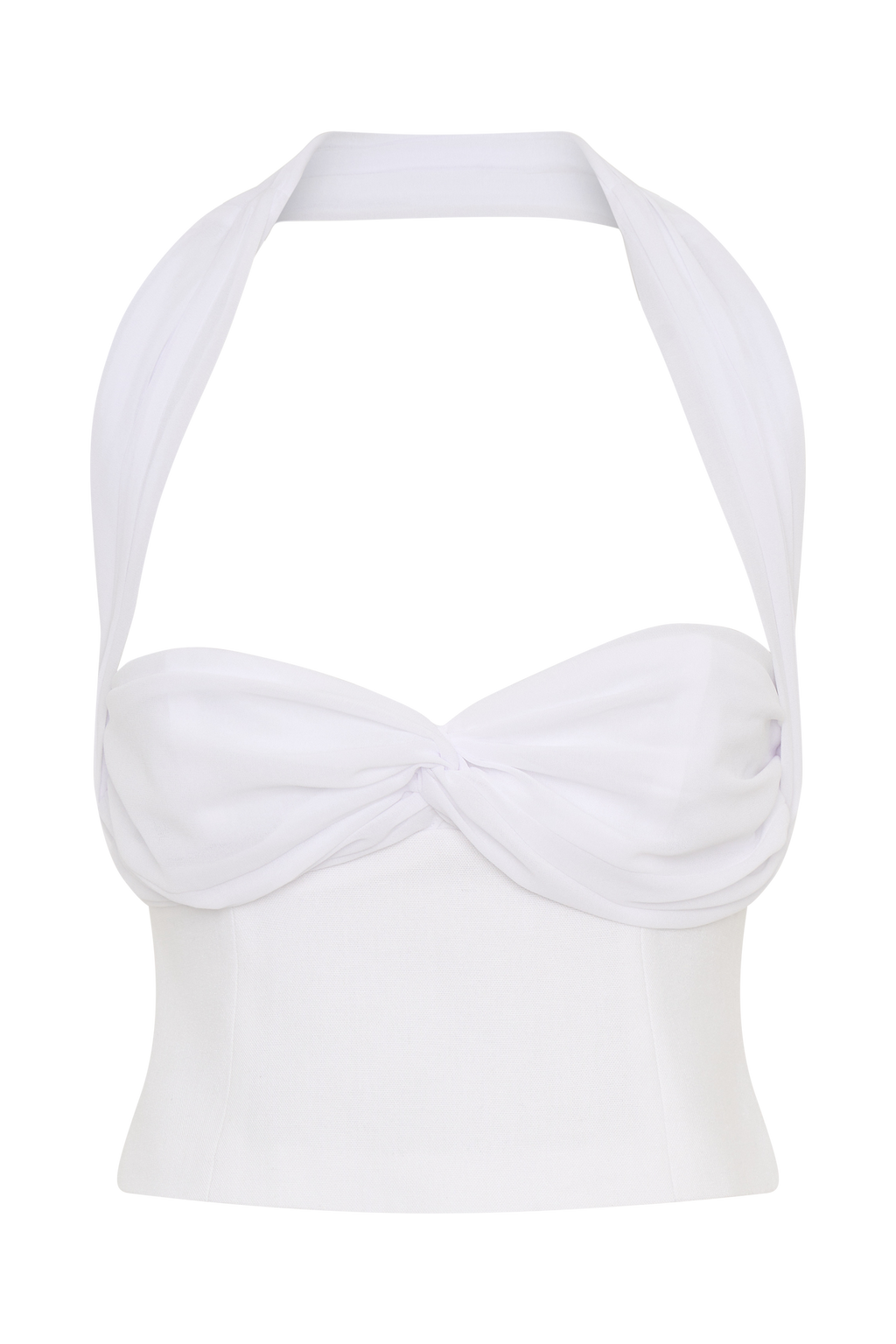 Talia Chiffon And Linen Halter Top - White