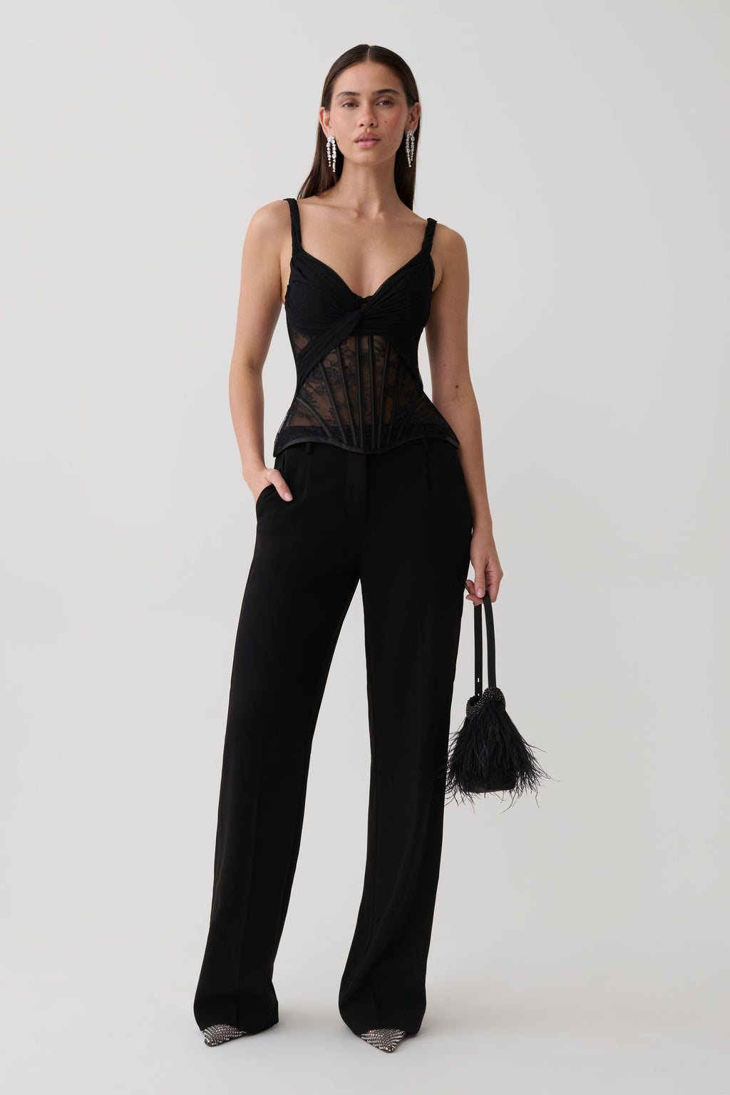 Nadia Tulle Boned Corset - Black