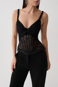 Nadia Tulle Boned Corset - Black