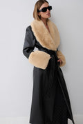 Bec Faux Leather Trench Coat With Faux Fur - Black/Beige