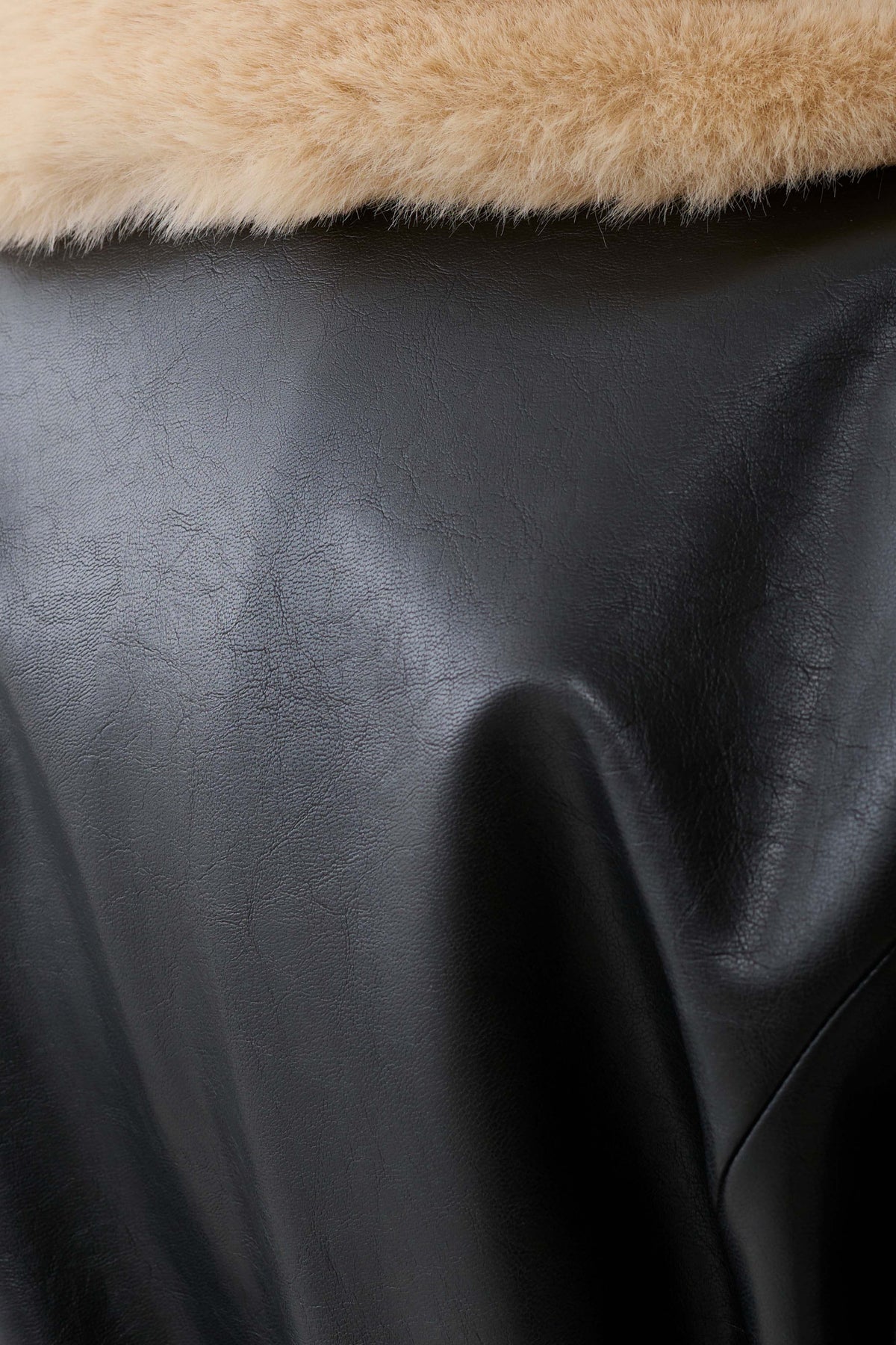 Bec Faux Leather Trench Coat With Faux Fur - Black/Beige