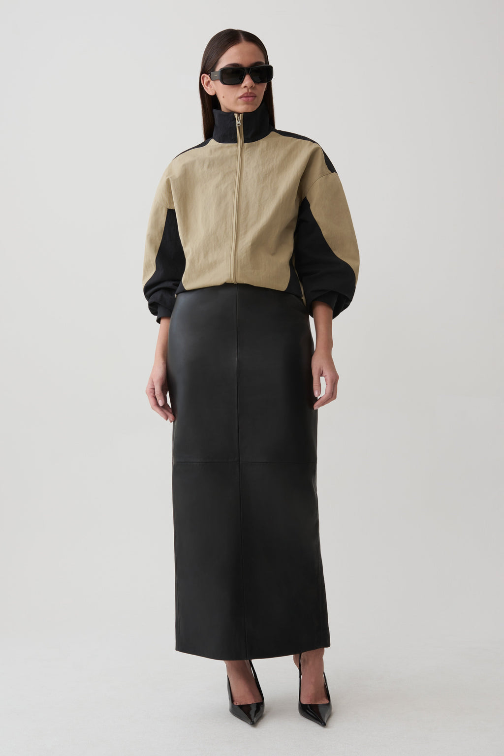 Lizzie Funnel Neck Bomber Jacket - Sage/Black