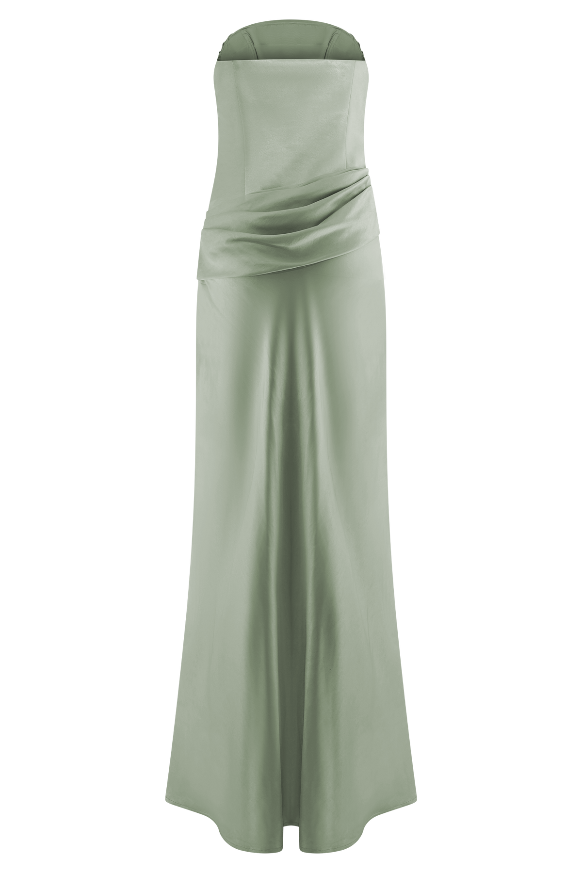 Jasmine Strapless Satin Maxi Dress - Sage