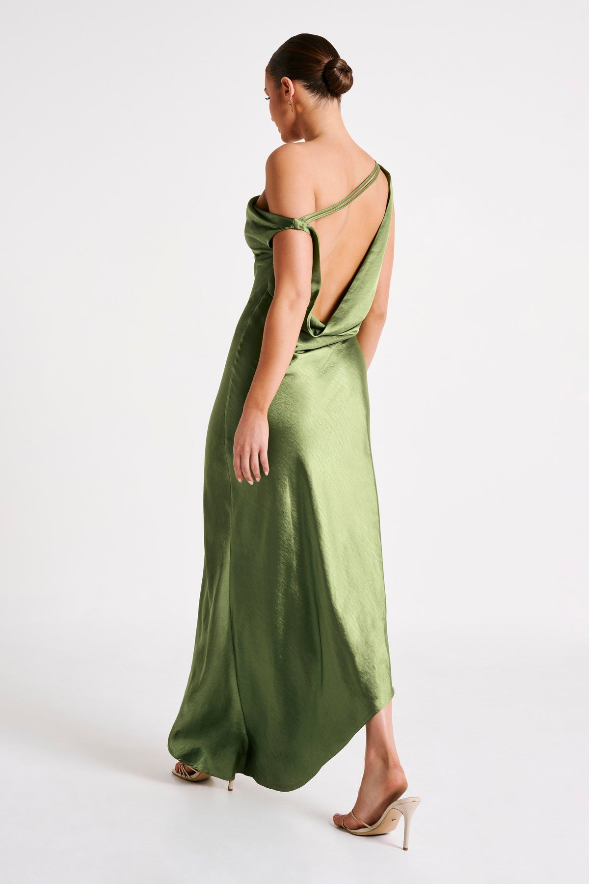 Yvette Slip Maxi Dress With Asymmetrical Hem - Emerald