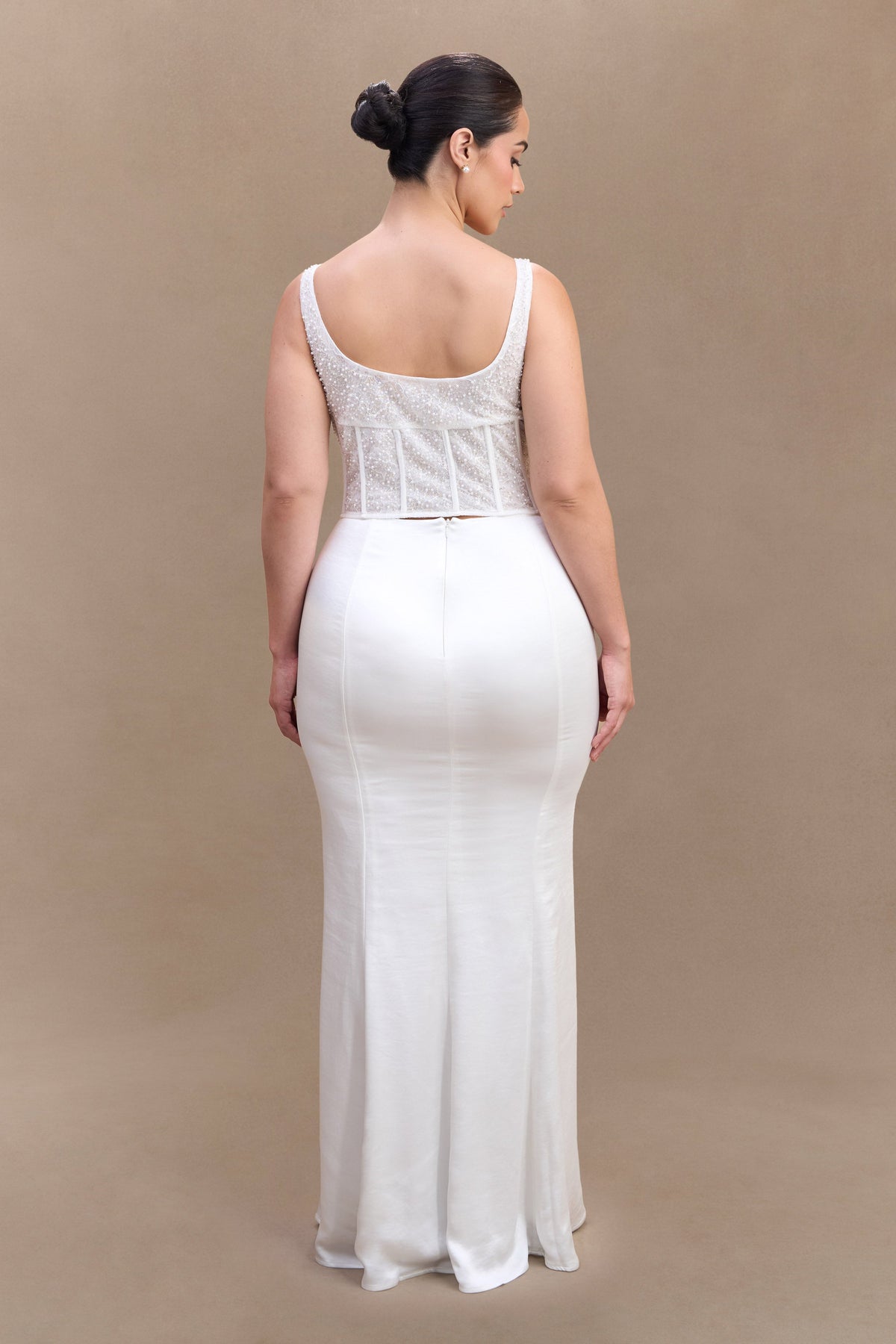 Elsie Pearl Beaded Bustier Top - White
