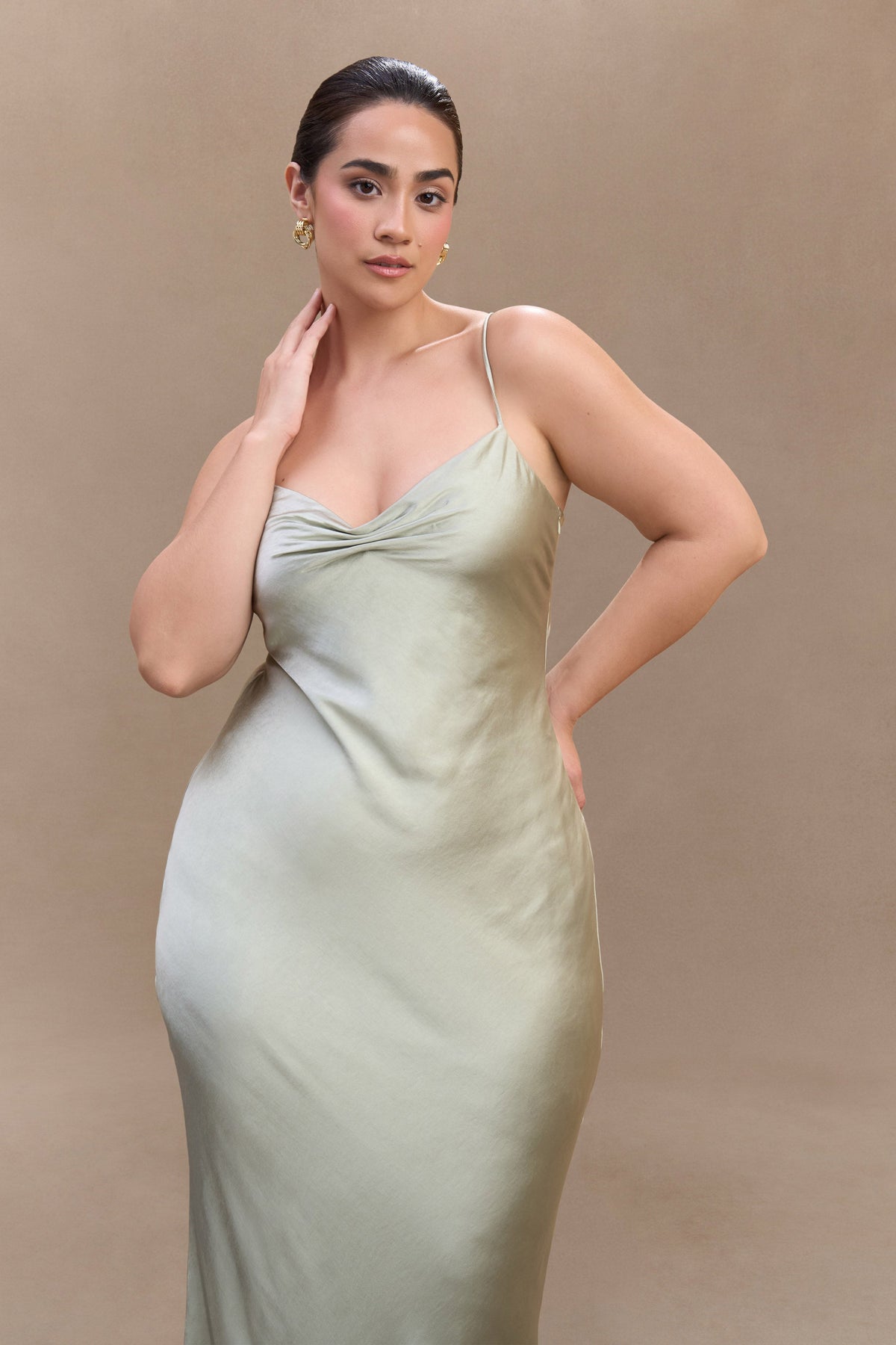 Lilly Sweetheart Satin Maxi Dress - Sage