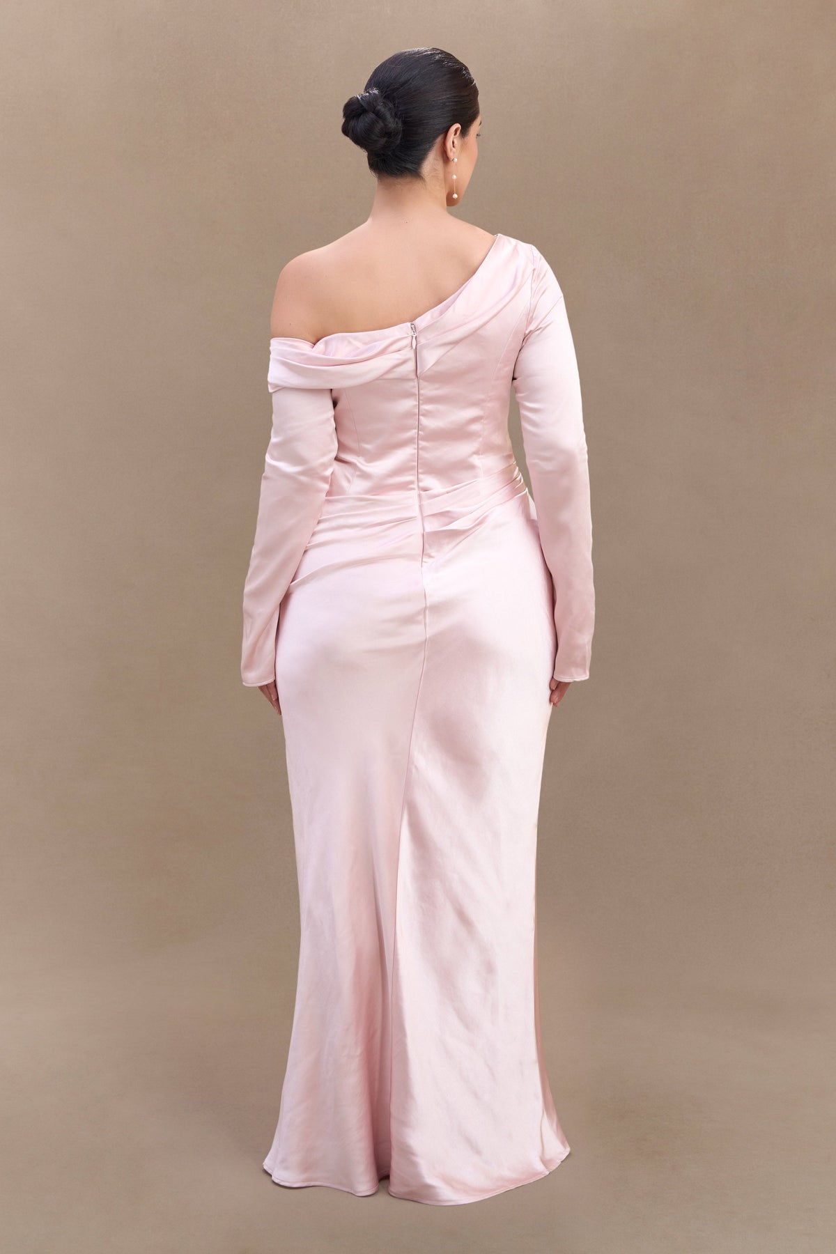 Iris Long Sleeve Satin Maxi Dress - Soft Pink