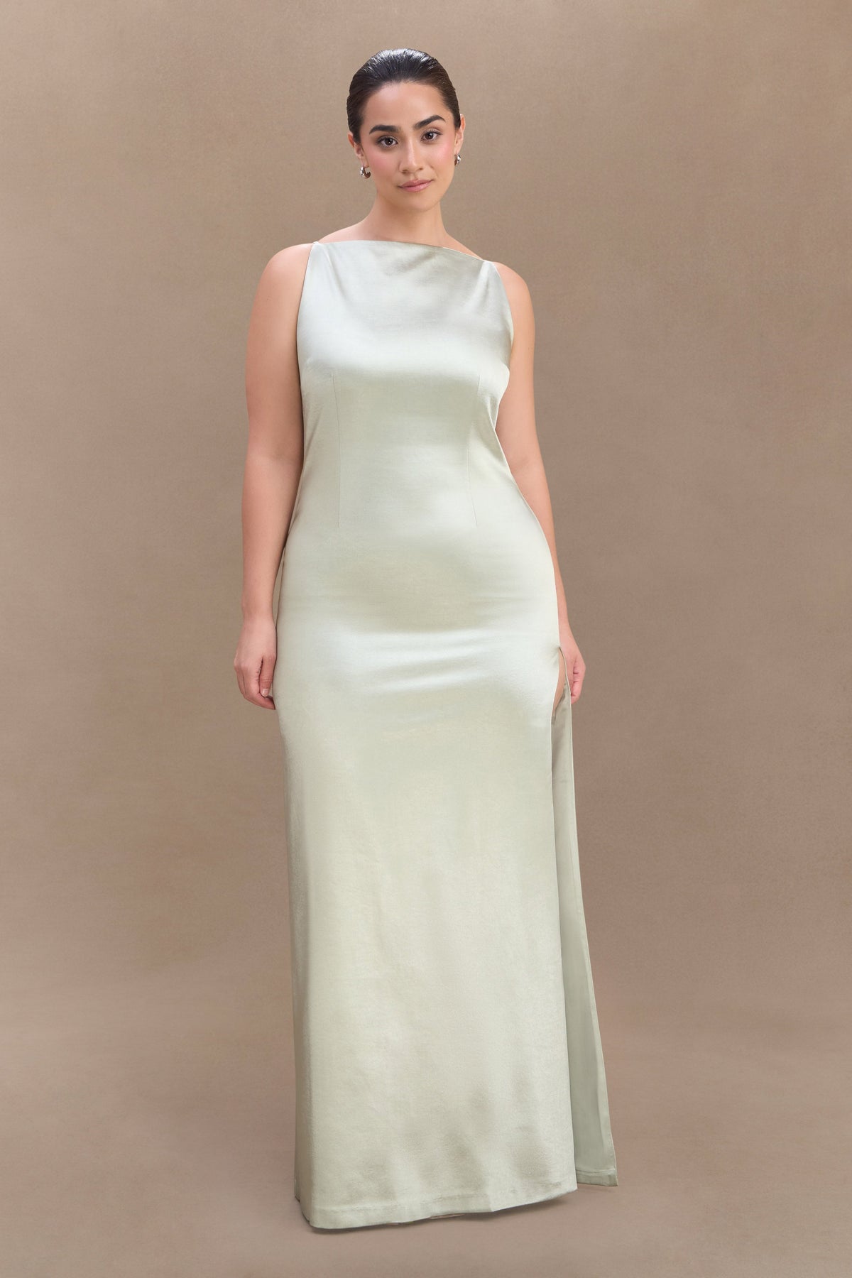 Violet Sleeveless Satin Maxi Dress - Sage