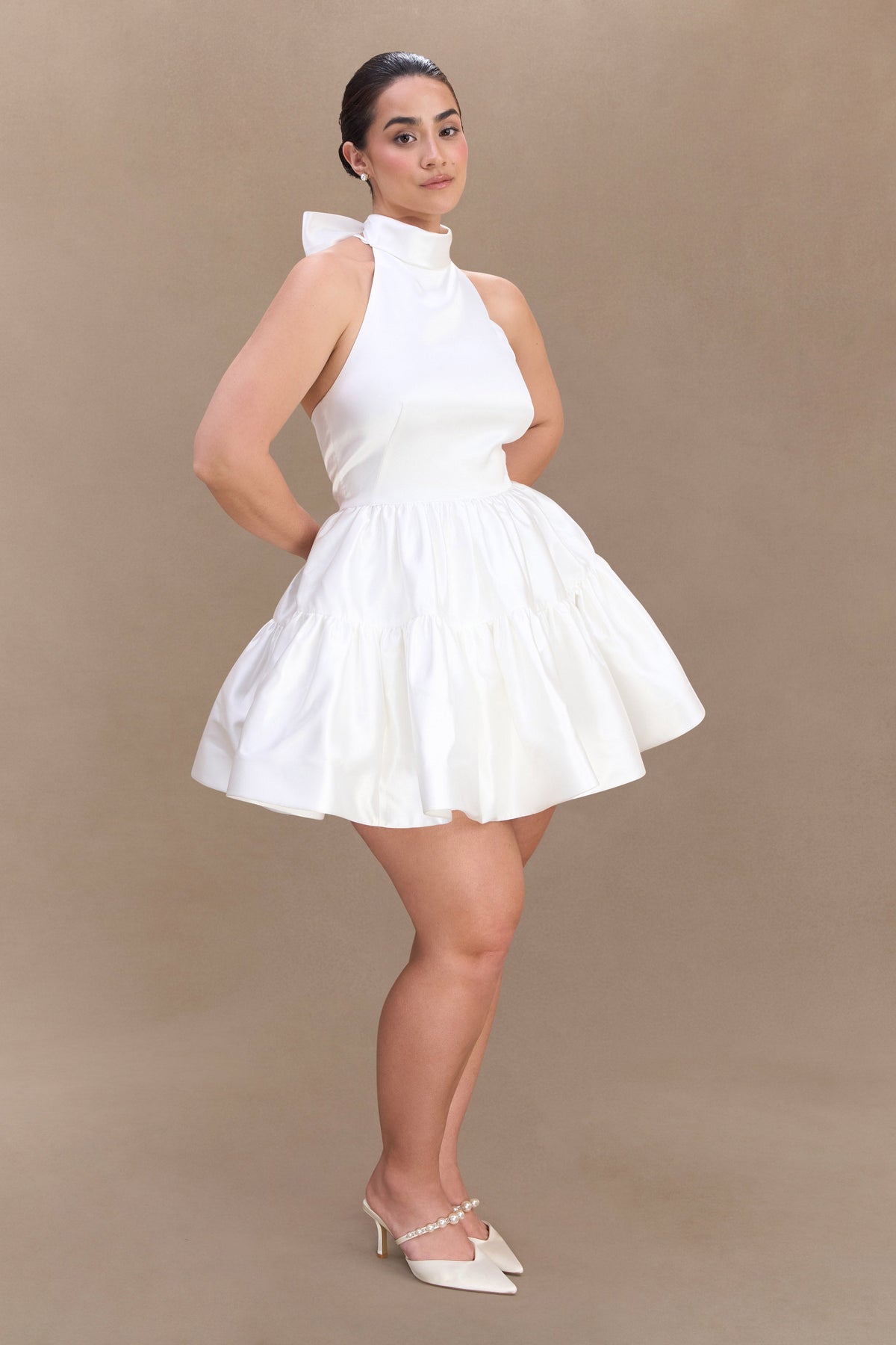 Dorota Satin Halter Mini Dress - White