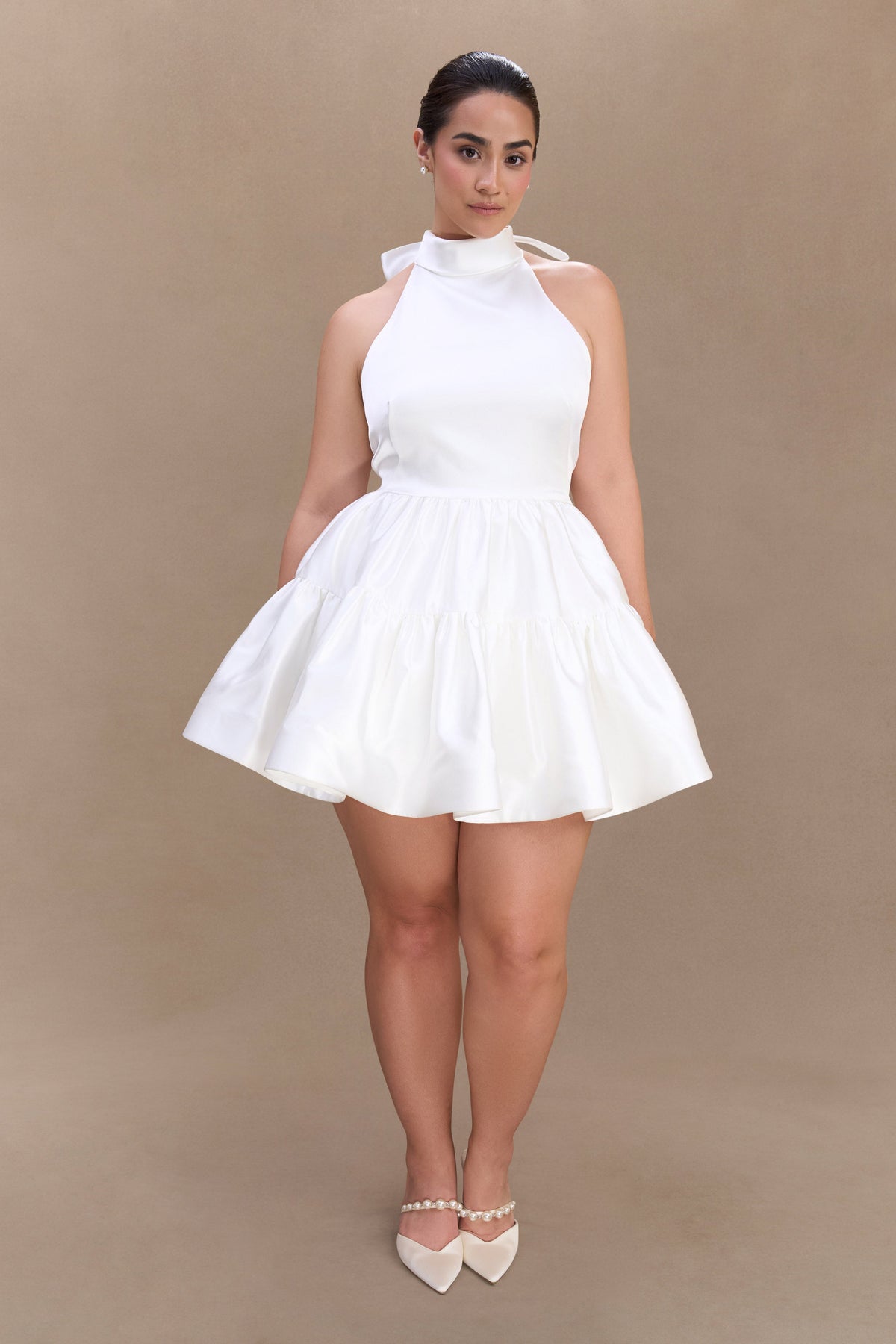 Dorota Satin Halter Mini Dress - White