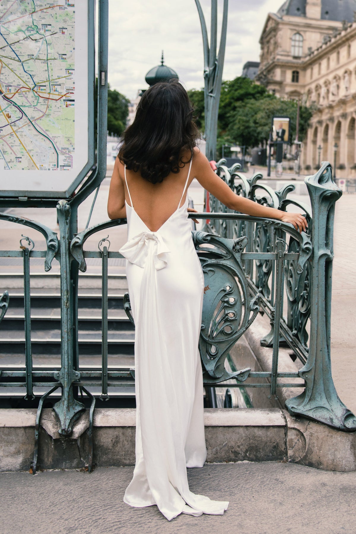 Kailey Low Back Maxi Dress With Bow Train - White