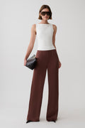 Sydney Straight Leg Satin Pants - Dark Chocolate