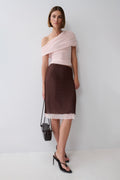 Janet Mesh Midi Skirt - Pale Pink/Chocolate