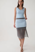 Arielle Mesh Layered Midi Skirt - Pale Blue/Navy