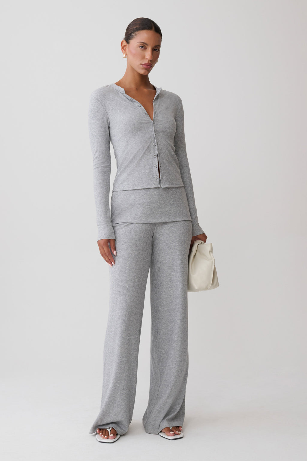 Evadne Button Down Jersey Cardigan - Grey Marle